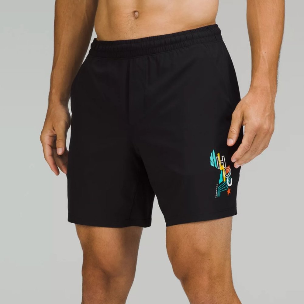 SPECIAL EDITION Lululemon Pace Breaker 7" Shorts - Black *Houston Graphic* - S